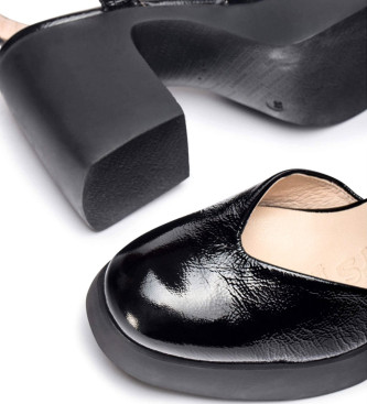 Wonders Czarne skórzane sandały Juana - Wysokość obcasa 7,5cm