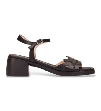 Wonders Black Toka Leather Sandals