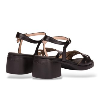 Wonders Black Toka Leather Sandals