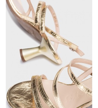 Wonders Sandaler med klack i guldfrgat lder -Heelhjd: 6cm