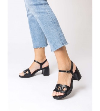 Wonders Emilia Black Leather Sandals