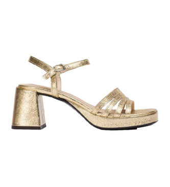Wonders Zaida goud metallic leren hak sandalen -Hakhoogte: 7cm