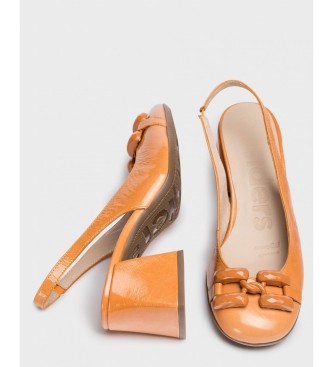 Wonders Karla - orangefrgade sandaler med klack i lder