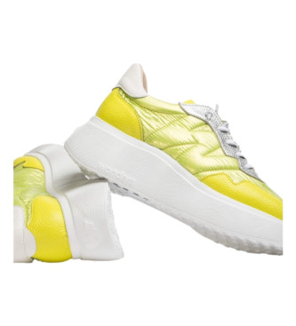 Wonders Skórzane buty sportowe Berlin w kolorze limonkowym - Wysokość klina 5 cm