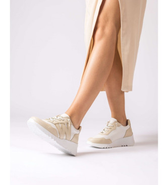 Wonders Sneakers Kyoto in pelle beige -Altezza zeppa 4.5cm-