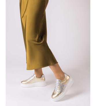 Wonders Złote skórzane buty sportowe Zurich - Wysokość klina 4,5 cm