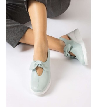 Wonders Orleans leather wedge shoes blue Green
