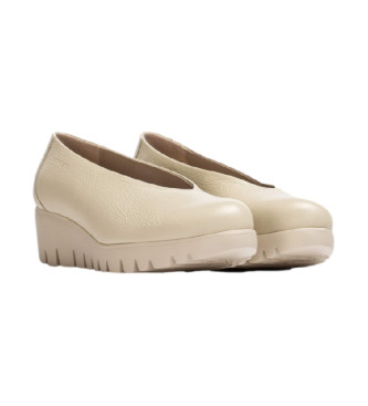 Wonders Fly beige leather shoes -Height wedge 4.5cm