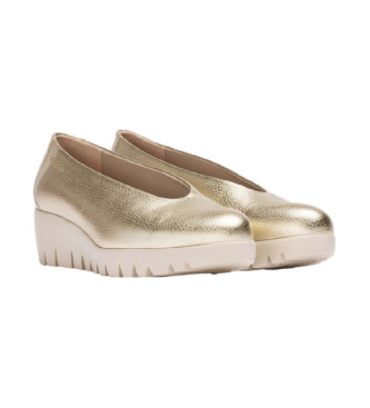 Wonders Fly gold leather shoes -Height 4.5cm wedge