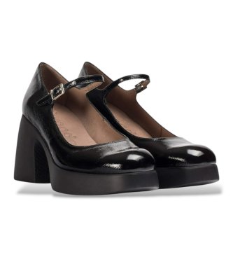 Wonders Black Leather Lady Shoes