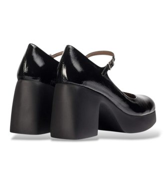 Wonders Black Leather Lady Shoes