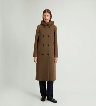 Woolrich Brązowy dwurzędowy płaszcz Melton