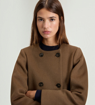 Woolrich Brązowy dwurzędowy płaszcz Melton