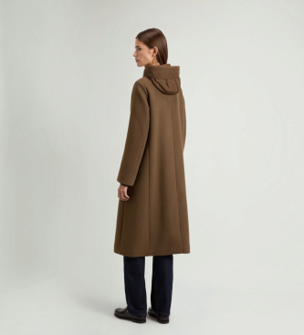 Woolrich Brązowy dwurzędowy płaszcz Melton