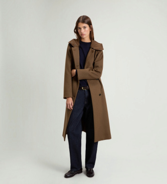 Woolrich Brązowy dwurzędowy płaszcz Melton