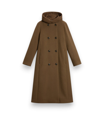 Woolrich Brązowy dwurzędowy płaszcz Melton