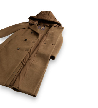 Woolrich Brązowy dwurzędowy płaszcz Melton