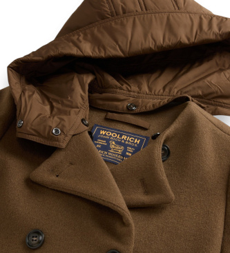 Woolrich Brązowy dwurzędowy płaszcz Melton
