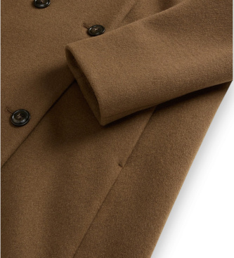 Woolrich Brązowy dwurzędowy płaszcz Melton