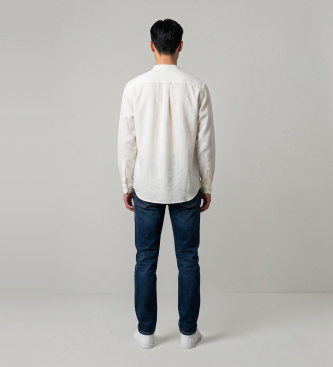 Woolrich Camicia a fascia in lino bianco