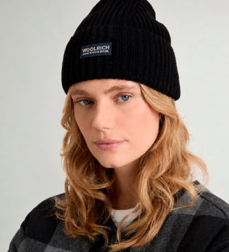 Woolrich Gorro Fine Merinos Logo preto