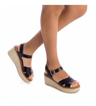 Xti Sandals 042361 black -Height of the wedge: 7cm- -Sandals 042361 black -Height of the wedge: 7cm- -Straps 042361 black