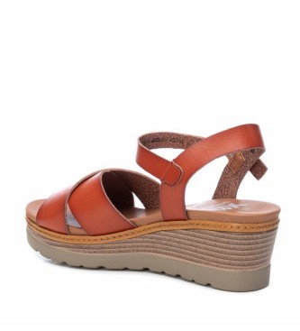 Xti Reddish brown strappy sandals - Height 5cm wedge