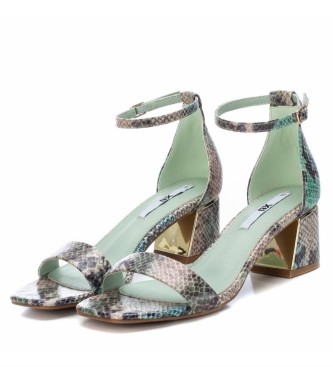 Xti Sandals with green animalprint heel -Height 6 cm