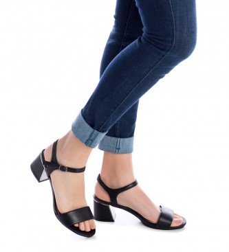 Xti Metallic black sandals -Height 5cm heel
