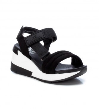 Xti Black wedge sandals - Height 7cm heel