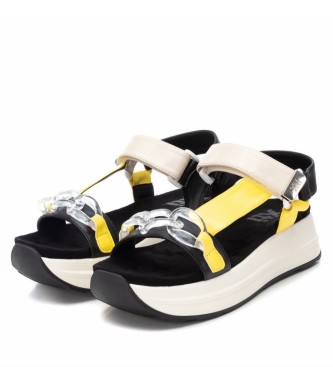 Xti Sandals strap instep black, yellow - Height platform 5cm