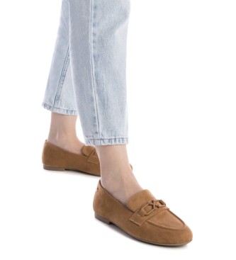 Xti Skórzane loafersy 144069 brązowe