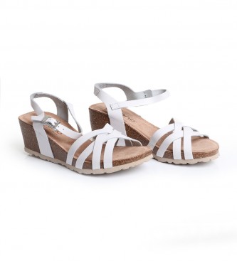 Yokono Multi straps leather sandals white - Height wedge 5.5cm 