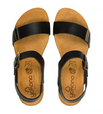 Yokono Cdiz 133 sandlias de couro preto -altura cua: 5,5cm