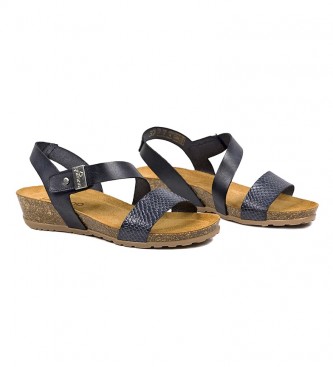 Yokono Capri 042 navy leather sandals -Height wedge: 4cm