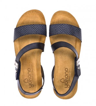 Yokono Capri 042 sandálias de couro da marinha -Altura da cunha: 4cm