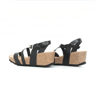Yokono Black strappy leather sandals -Height wedge 6.5cm
