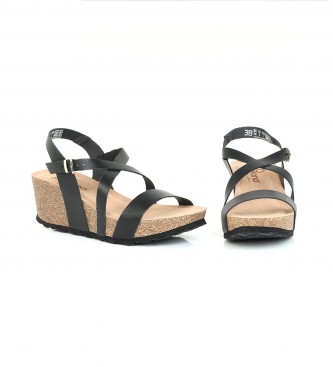 Yokono Black strappy leather sandals -Height wedge 6.5cm