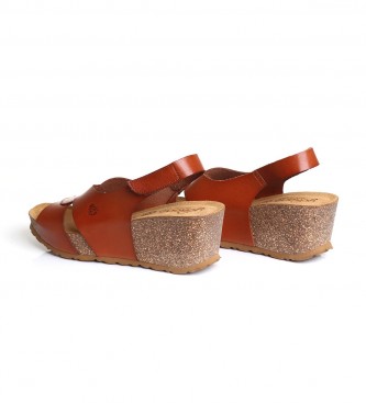 Yokono Leather wedge sandals Mora 010 brown - Wedge height 6cm
