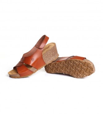 Yokono Leather wedge sandals Mora 010 brown - Wedge height 6cm
