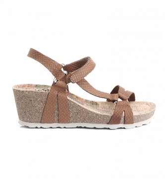 Yokono Calpe-022F brown leather sandals -Height wedge: 6cm