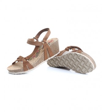 Yokono Calpe-022F brown leather sandals -Height wedge: 6cm