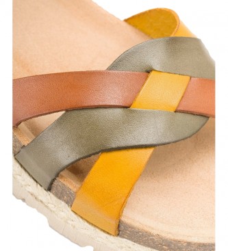 Yokono Java lder sandaler 152 brun, grn, sennep