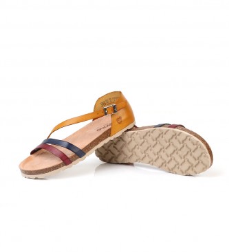 Yokono Villa brown leather flat sandal, multicolor