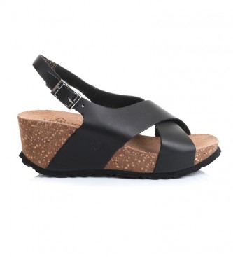 Yokono Leather sandals Bari-030 black -Height wedge: 7 cm