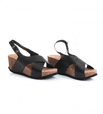 Yokono Leather sandals Bari-030 black -Height wedge: 7 cm