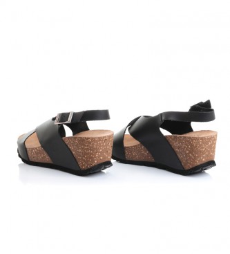 Yokono Leren sandalen Bari-030 zwart -Hoogte: 7 cm