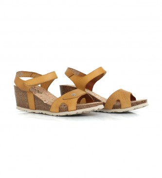 Yokono Leather sandals Cadiz 073 mustard - Wedge height 5.5cm