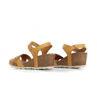 Yokono Leather sandals Cadiz 073 mustard - Wedge height 5.5cm