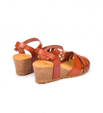 Yokono Cdis 137 sandlias de couro castanho -Cunha de altura 5,5cm